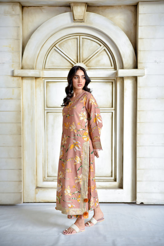 Peach Flora | 2-Piece Stitched Suit