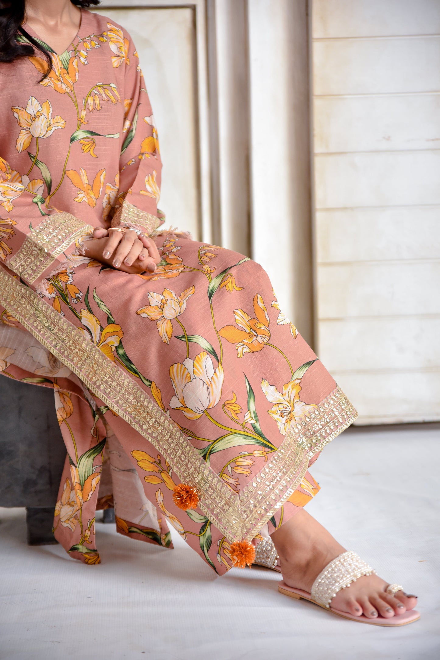 Peach Flora | 2-Piece Stitched Suit